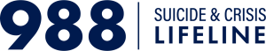 Navy 988 Logo with text "Suicide & Crisis Lifeline"