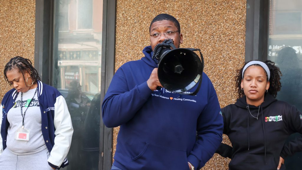 A man on a megaphone