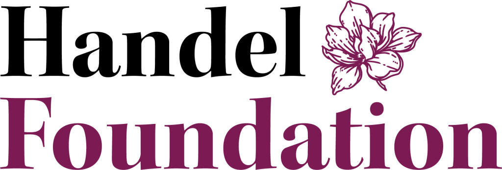 Handel Foundation Logo Black and Magenta with Floral Accent