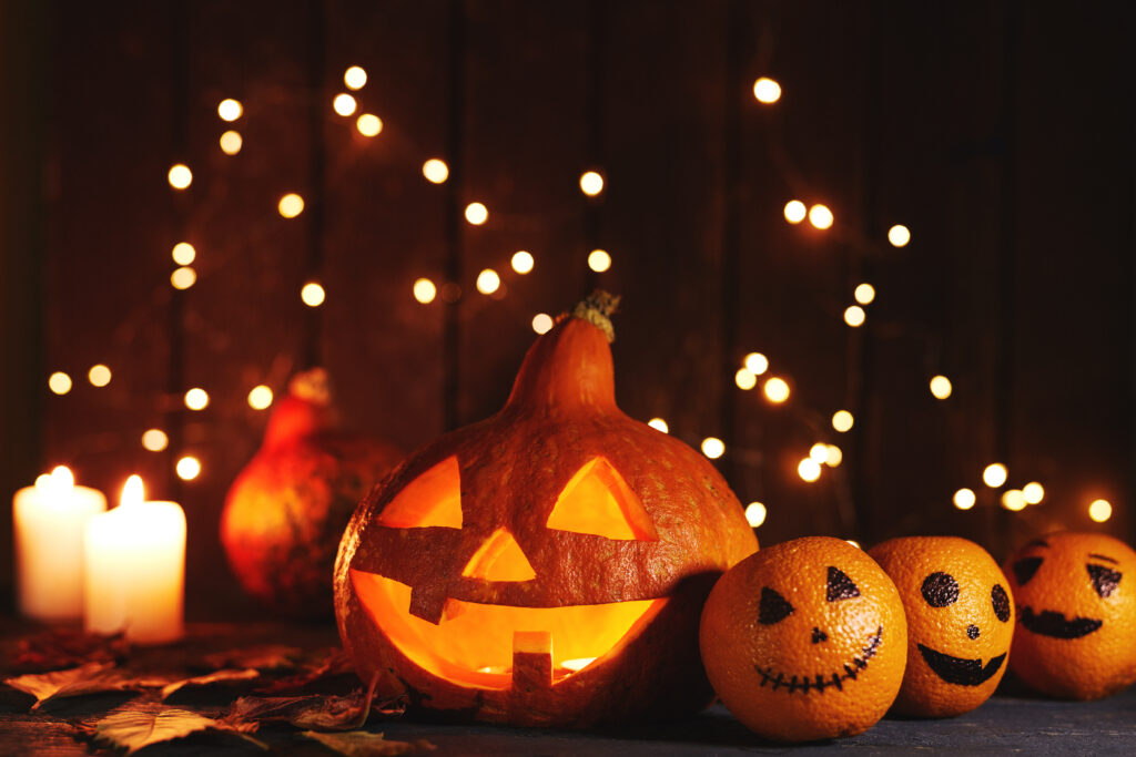 Glowing pumpkin with candles